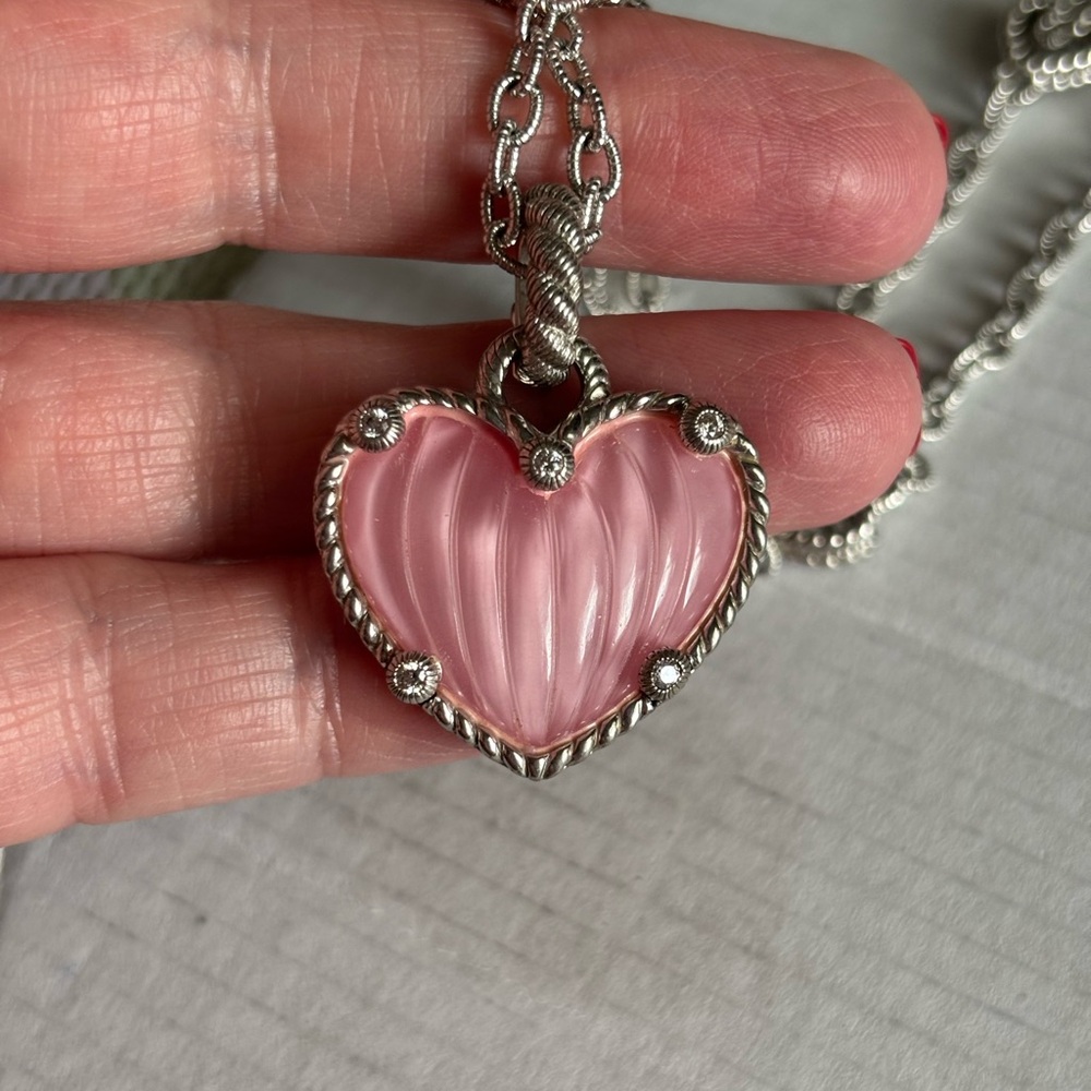 Judith Ripka Pink Heart Necklace with Silver Accents